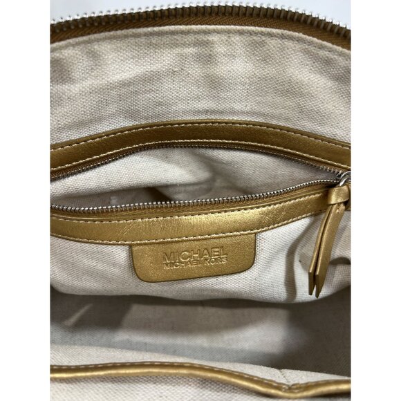 Michael Kors Gold Metallic Double Handle Buckle Handbag Purse VG++ - Picture 5 of 9